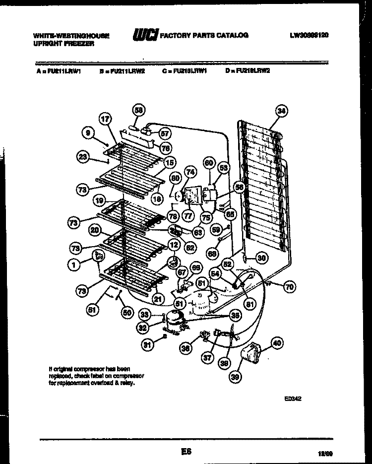 SYSTEM AND ELECTRICAL PARTS Diagram and Parts List for FU218LRW1  Frigidaire Freezer