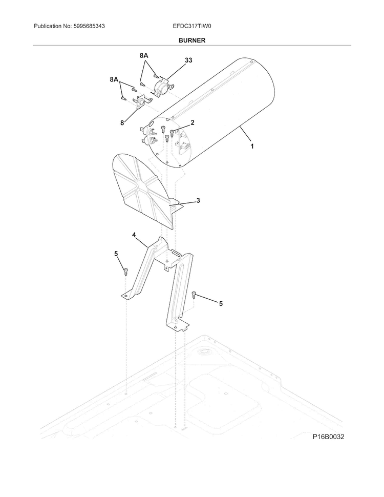 Burner Diagram and Parts List for EFDC317TIW0  Electrolux Dryer