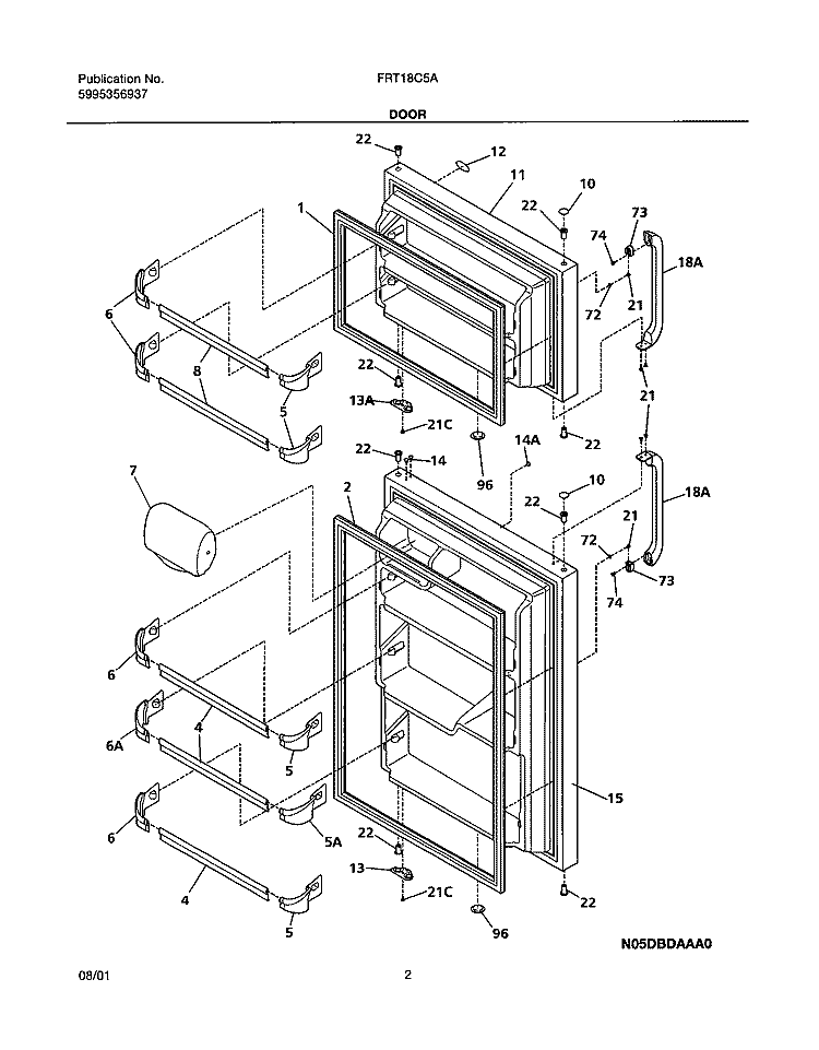 DOOR Diagram and Parts List for FRT18C5AW4  Frigidaire Refrigerator