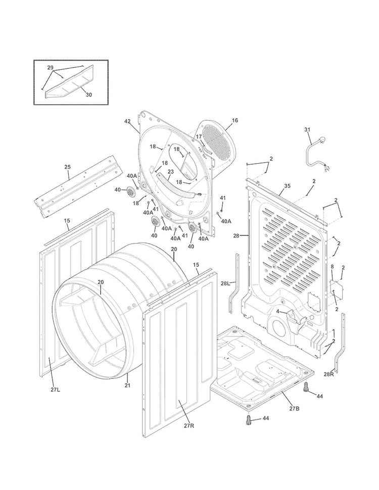 Cabinet/drum Diagram and Parts List for 41791122310  Kenmore Dryer
