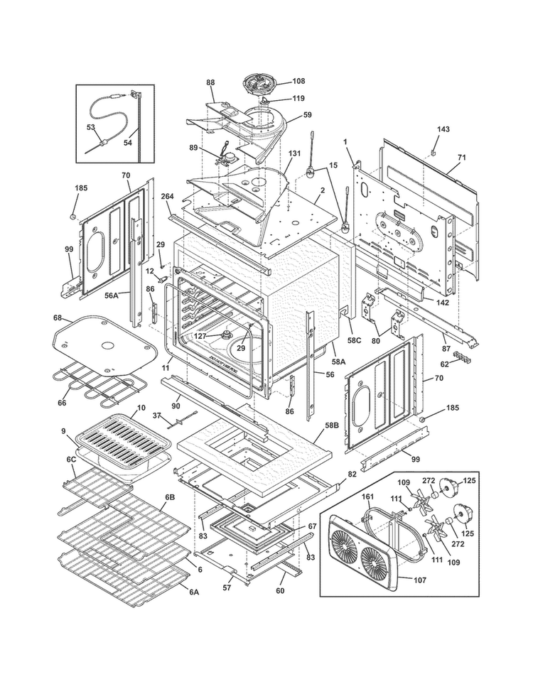 Body Diagram and Parts List for FPEW3085PFB  Frigidaire Wall Oven
