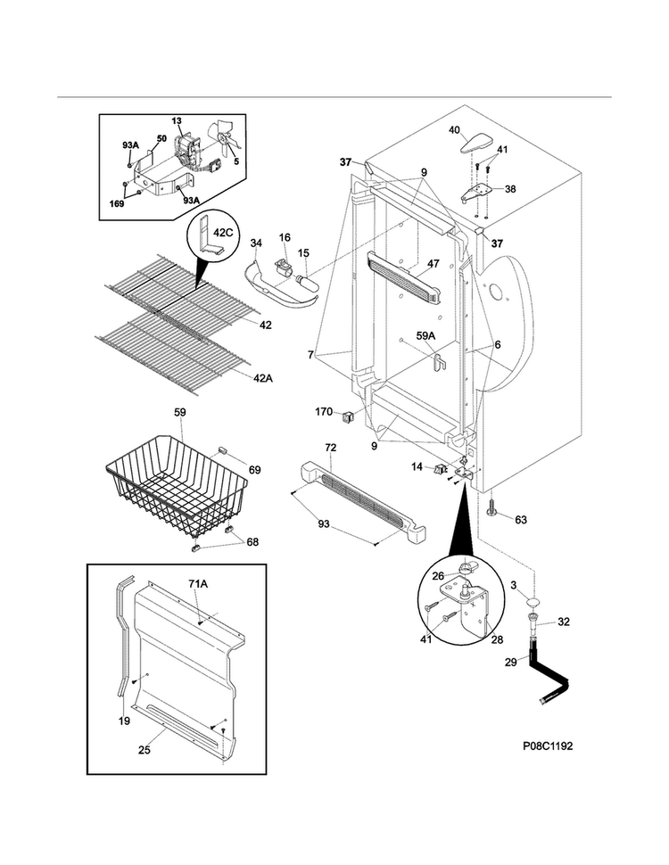 Cabinet Diagram and Parts List for 253280528014  Kenmore Freezer