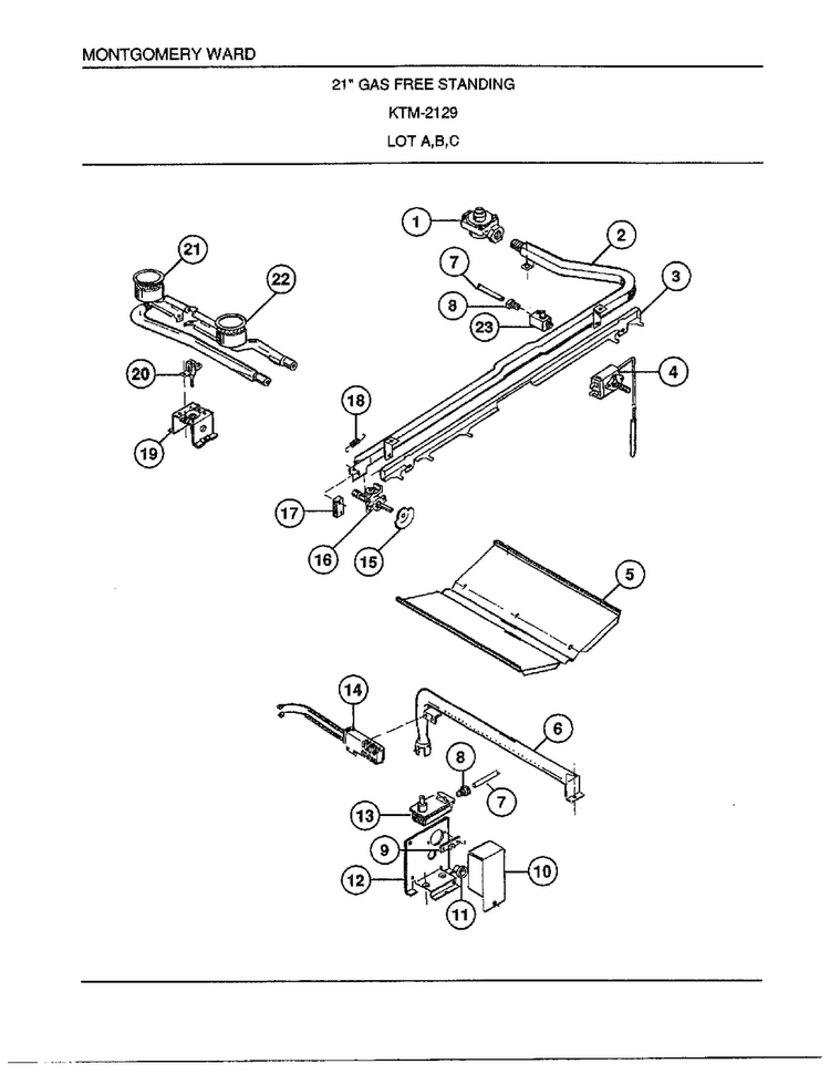 21" Gas Free Standing Page 3 Diagram and Parts List for 2129C  Frigidaire Range