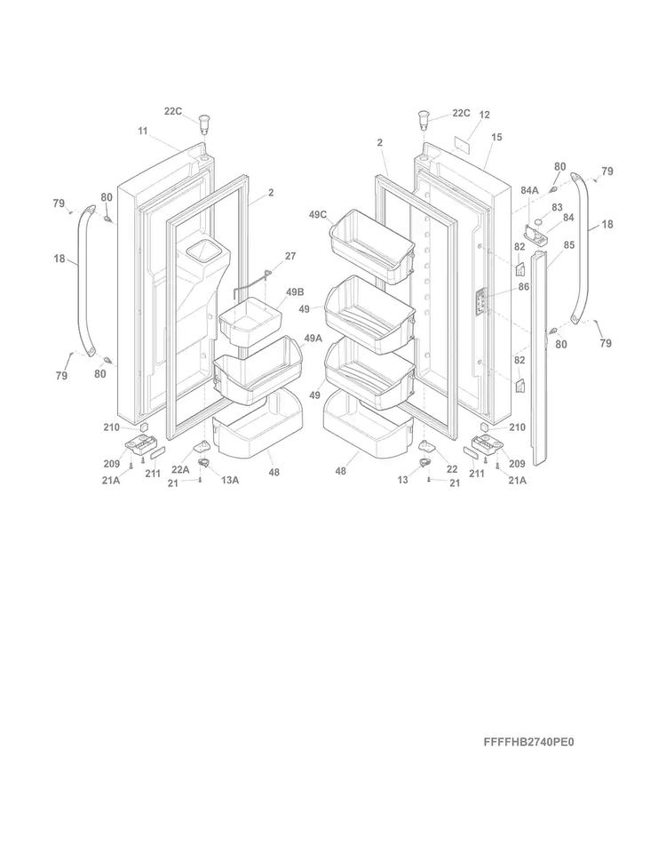 Fresh Food Doors Diagram and Parts List for LFHB2741PF8A  Frigidaire Refrigerator