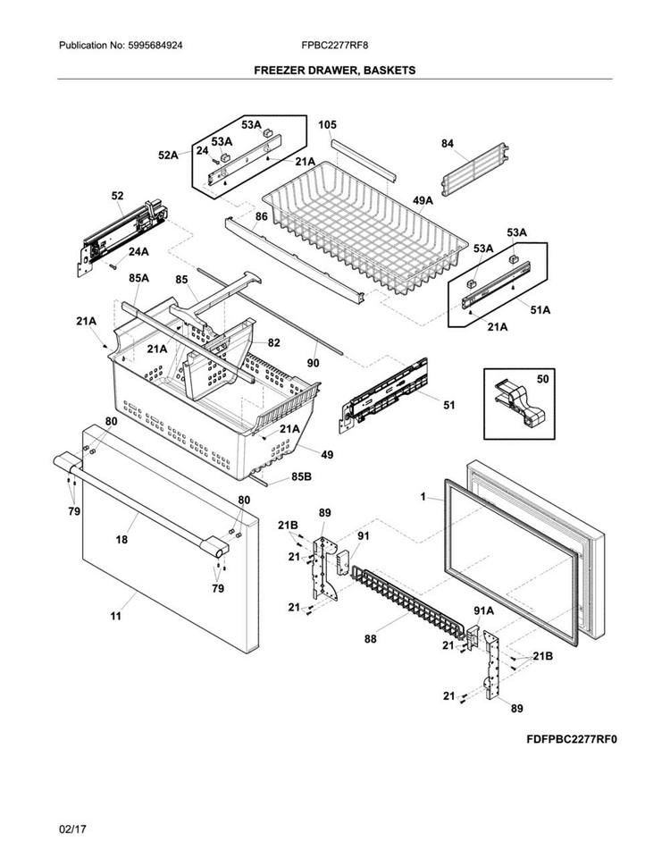 Freezer Door Diagram and Parts List for FPBC2277RF8  Frigidaire Refrigerator