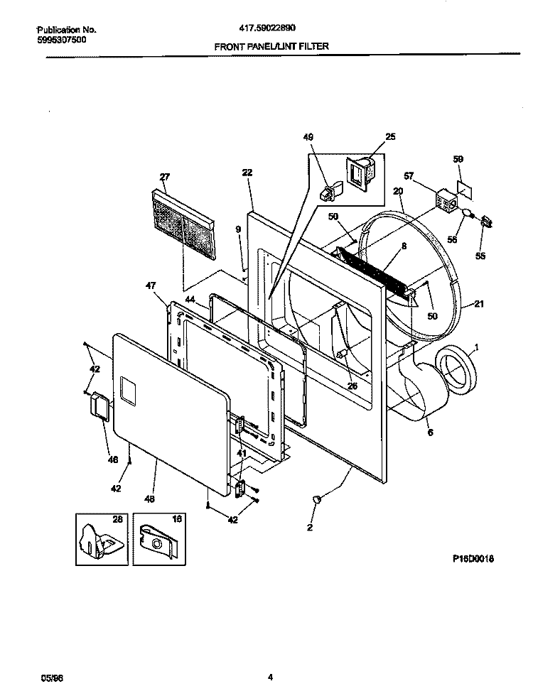 FRONT PANEL / LINT FILTER Diagram and Parts List for 41759022890  Frigidaire Dryer