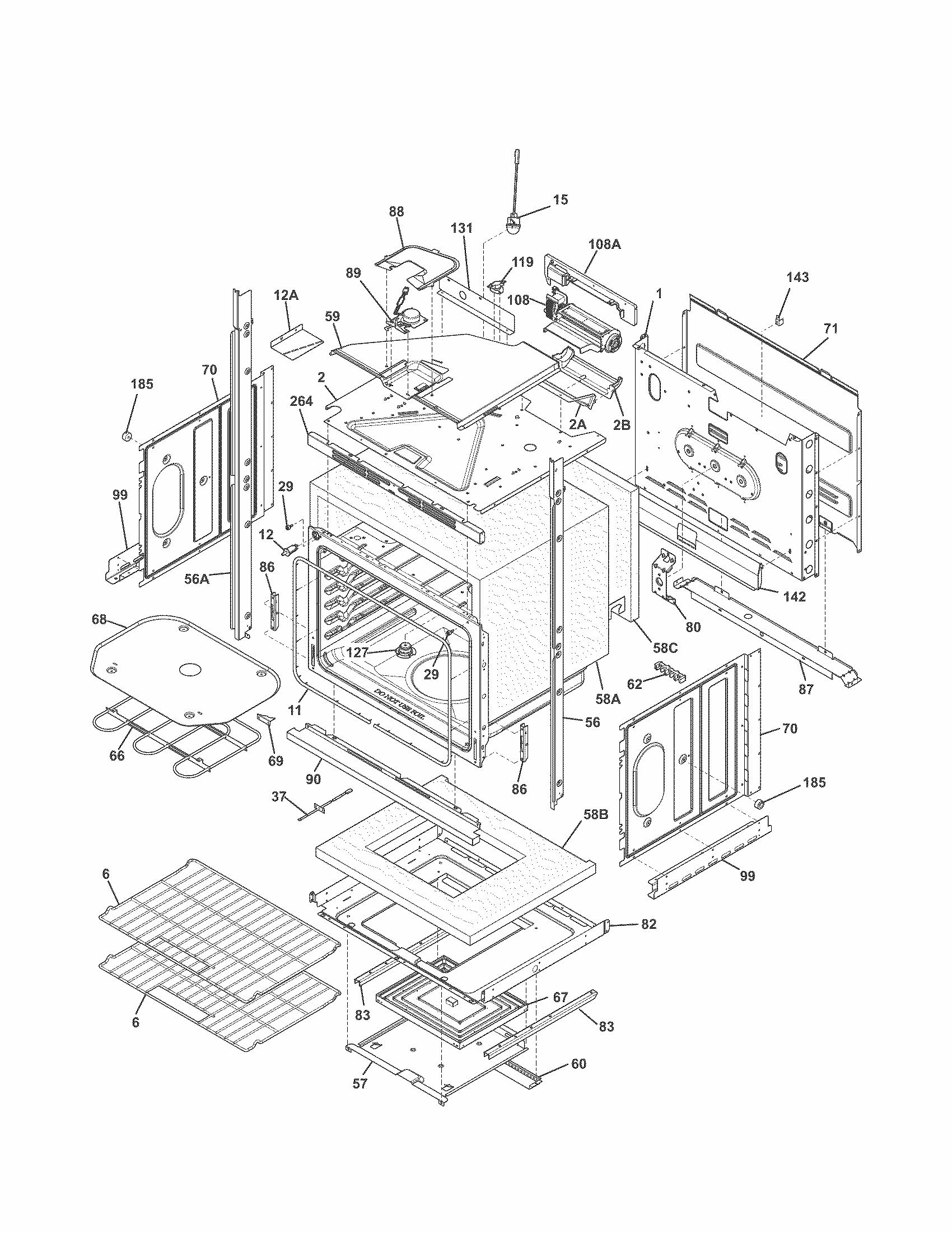 Lower Oven Diagram and Parts List for 79049432311  Kenmore Wall Oven