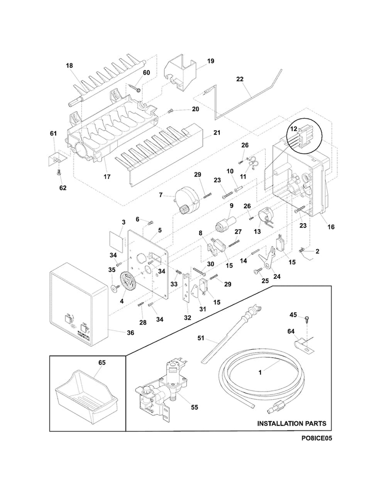 Ice Maker Diagram and Parts List for FPFU19F8RFB  Frigidaire Freezer