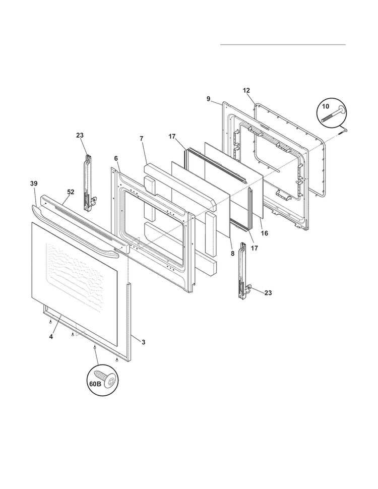 Door Diagram and Parts List for LFEF3019MBD  Frigidaire Range