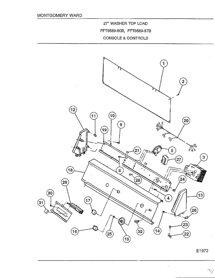 Console And Controls Diagram and Parts List for 6589-80B  Frigidaire Washer