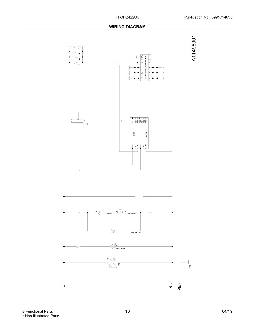 Wiring Diagram Diagram and Parts List for FFGH2422US  Frigidaire Range