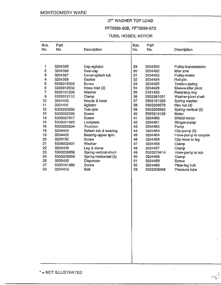 Tubs/hoses/motor Page 2 Diagram and Parts List for 6589-80B  Frigidaire Washer