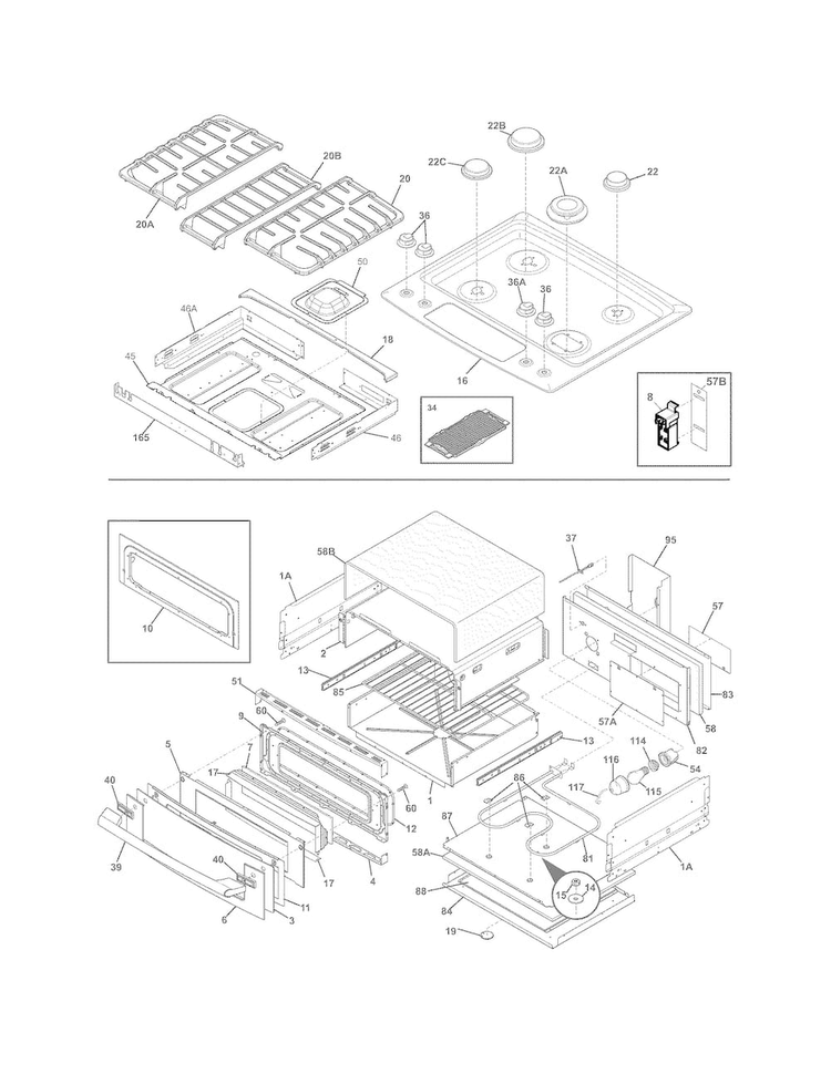 Top/drawer Diagram and Parts List for EW30DS65GS9  Electrolux Range