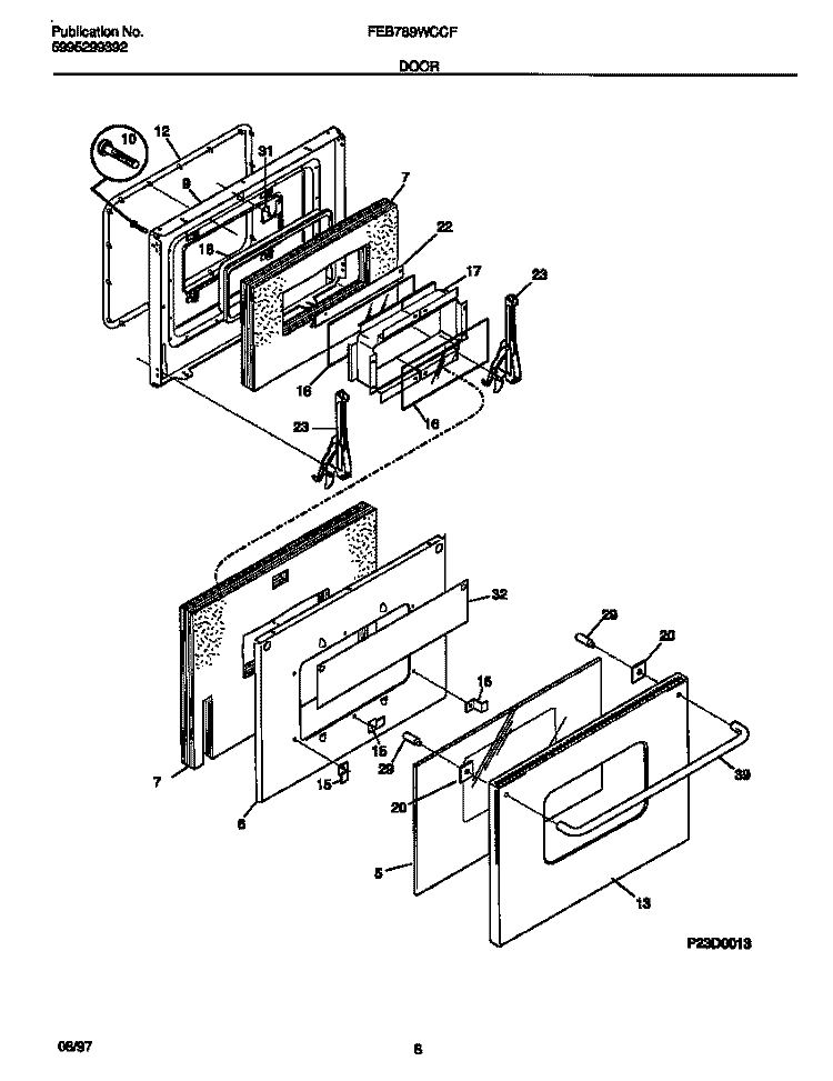 DOOR Diagram and Parts List for FEB789WCCF  Frigidaire Wall Oven