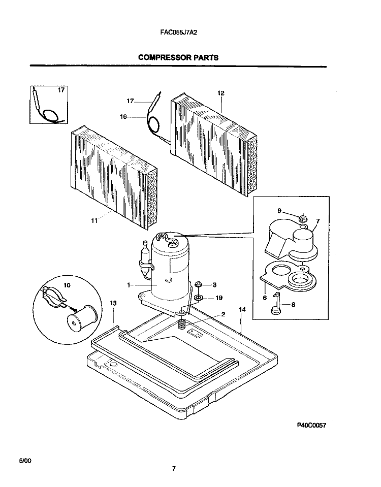 COMPRESSOR Diagram and Parts List for FAC055J7A2  Frigidaire Air Conditioner