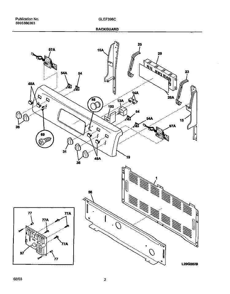BACKGUARD Diagram and Parts List for GLEF396CSA  Frigidaire Range