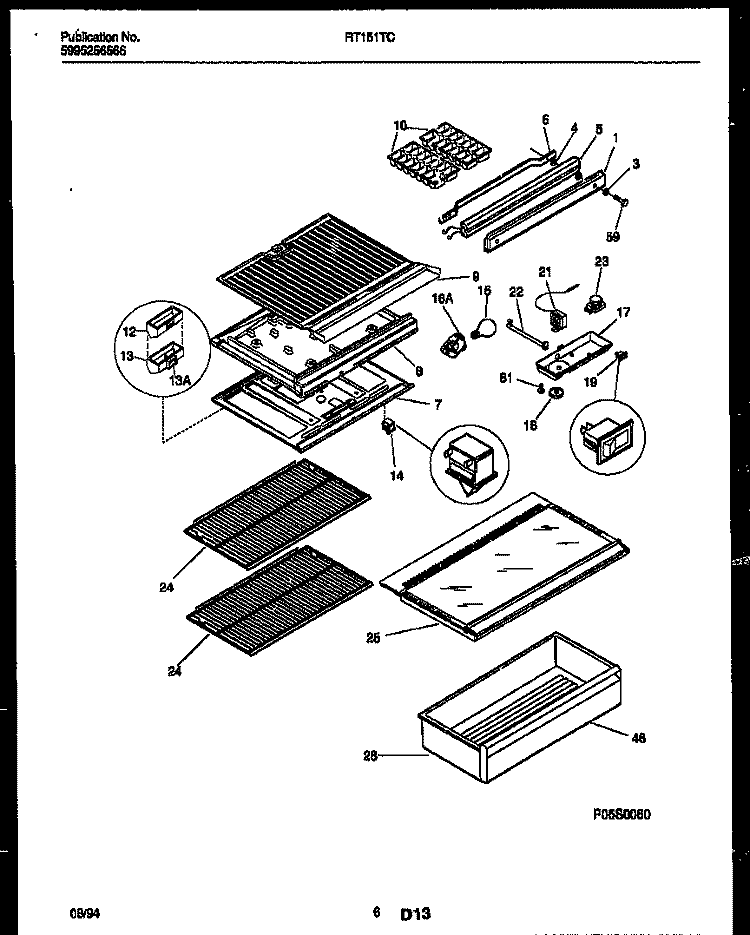 SHELVES AND SUPPORTS Diagram and Parts List for RT151TCW0  Frigidaire Refrigerator