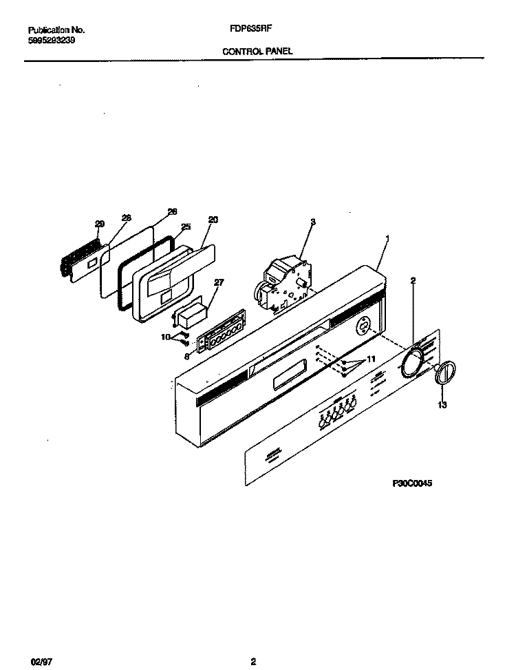 CONTROL PANEL Diagram and Parts List for FDP635RFR2  Frigidaire Dishwasher