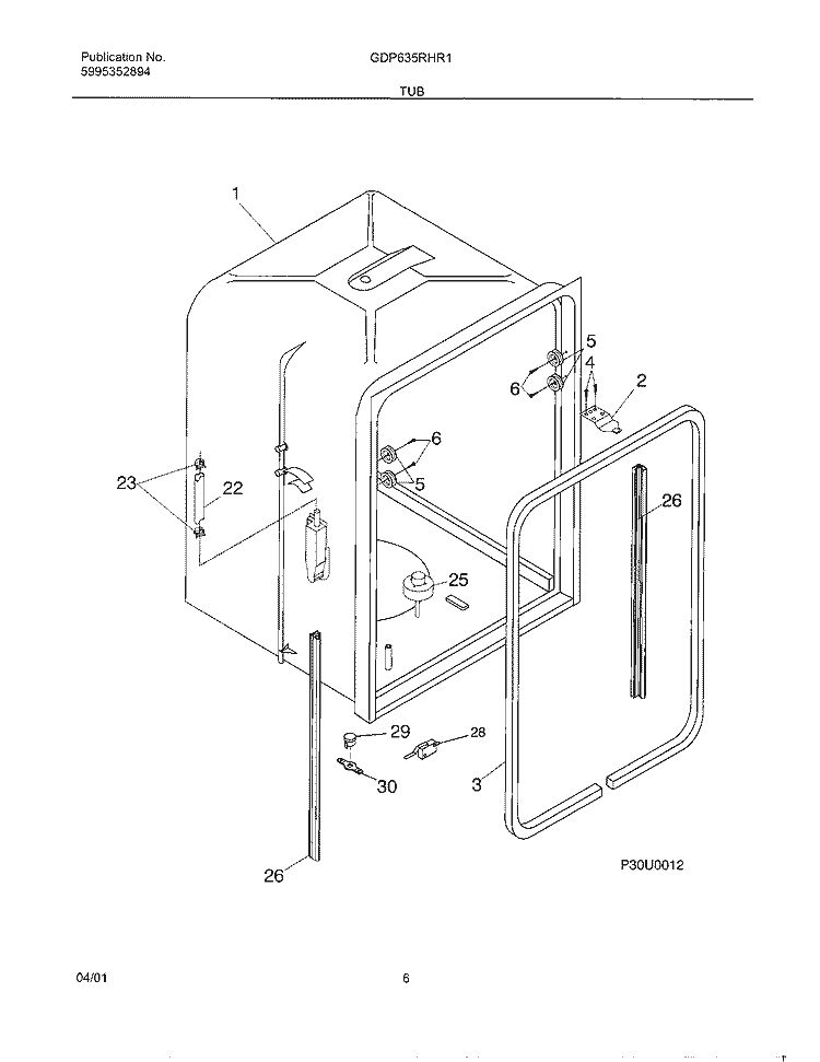 TUB Diagram and Parts List for GDP635RHR1  Gibson Dishwasher