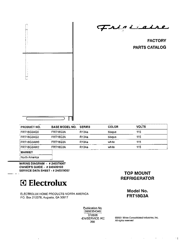 COVER Diagram and Parts List for FRT18G3AQ2  Frigidaire Refrigerator
