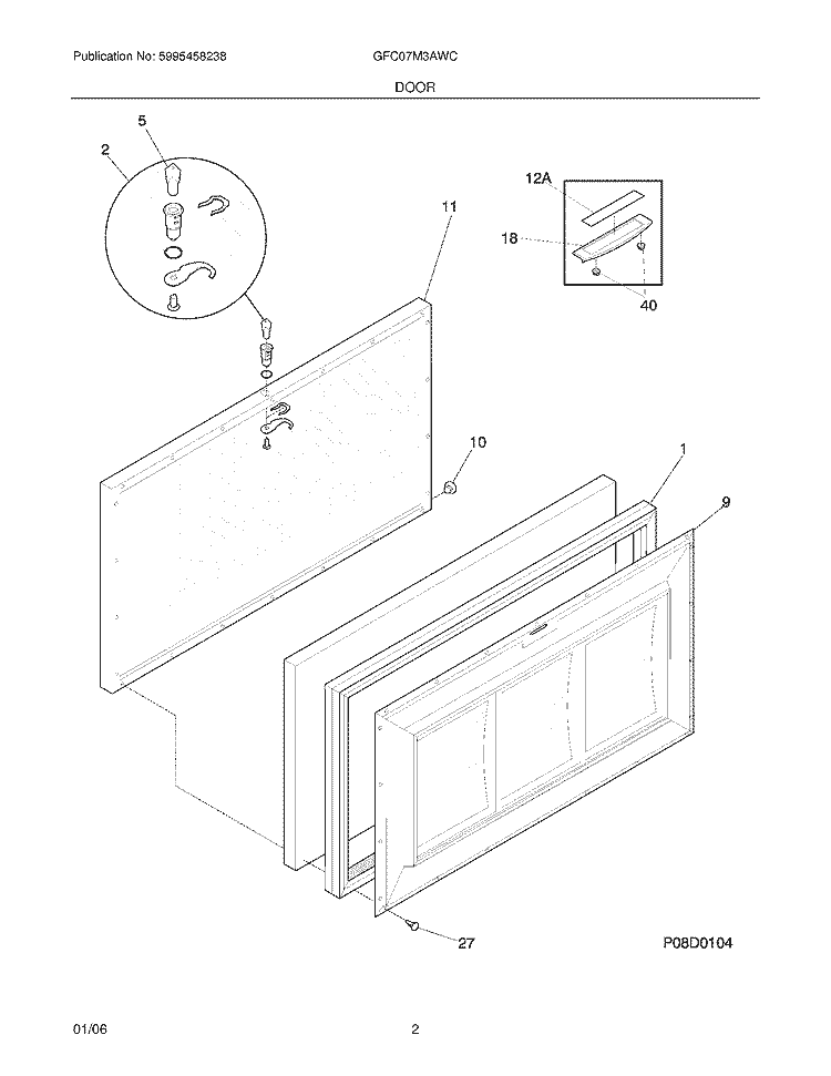 DOOR Diagram and Parts List for GFC07M3AWC  Gibson Freezer
