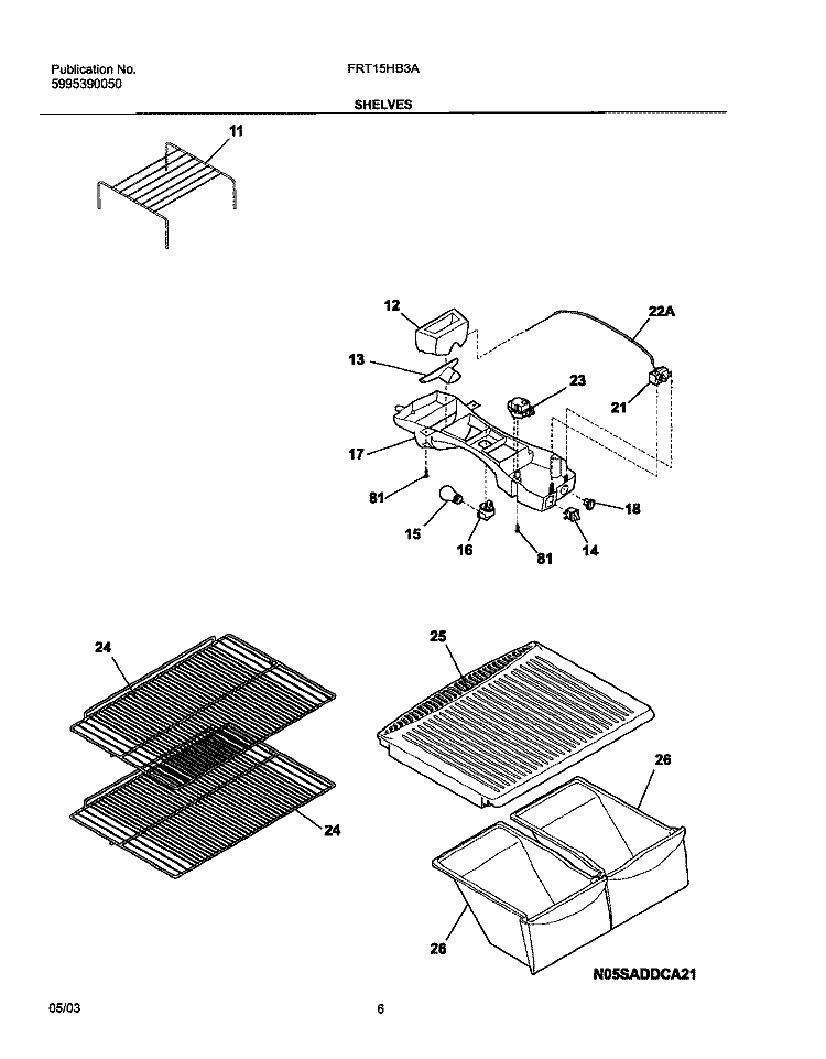 SHELVES Diagram and Parts List for FRT15HB3AZ4  Frigidaire Refrigerator