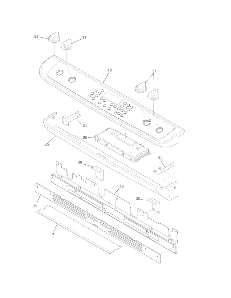 Backguard Diagram and Parts List for FGGS3065PBA  Frigidaire Range
