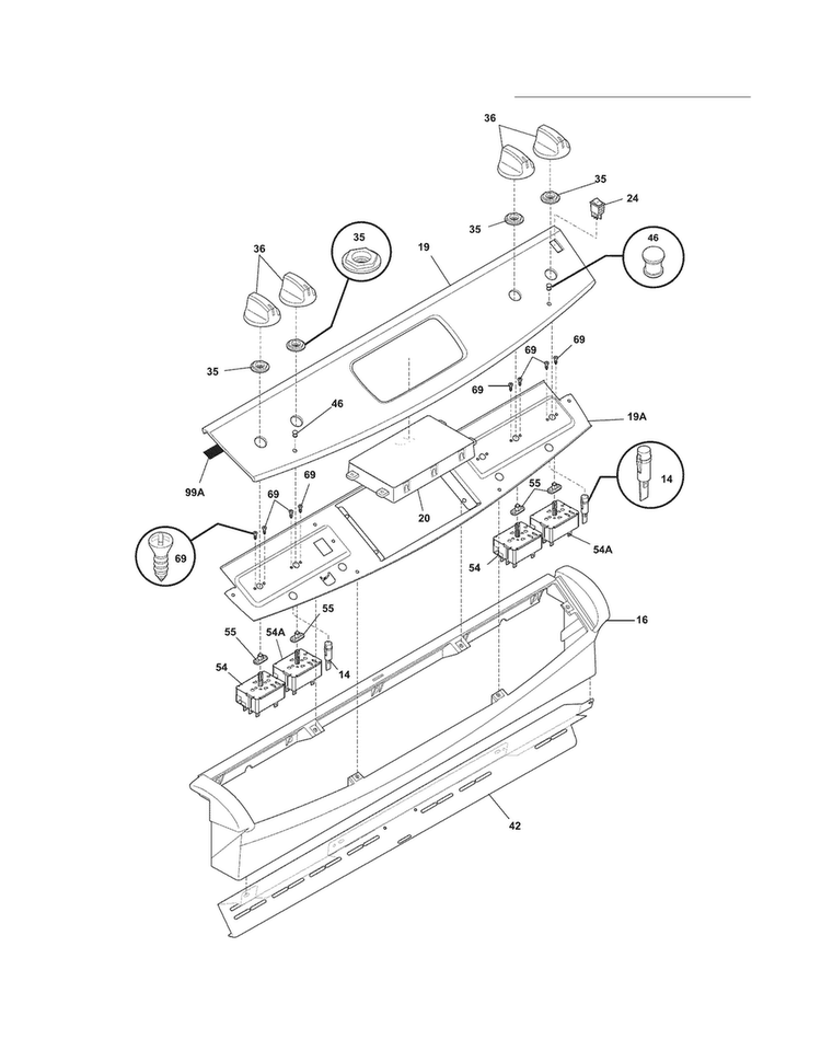 Backguard Diagram and Parts List for FFED3005LWB  Frigidaire Range