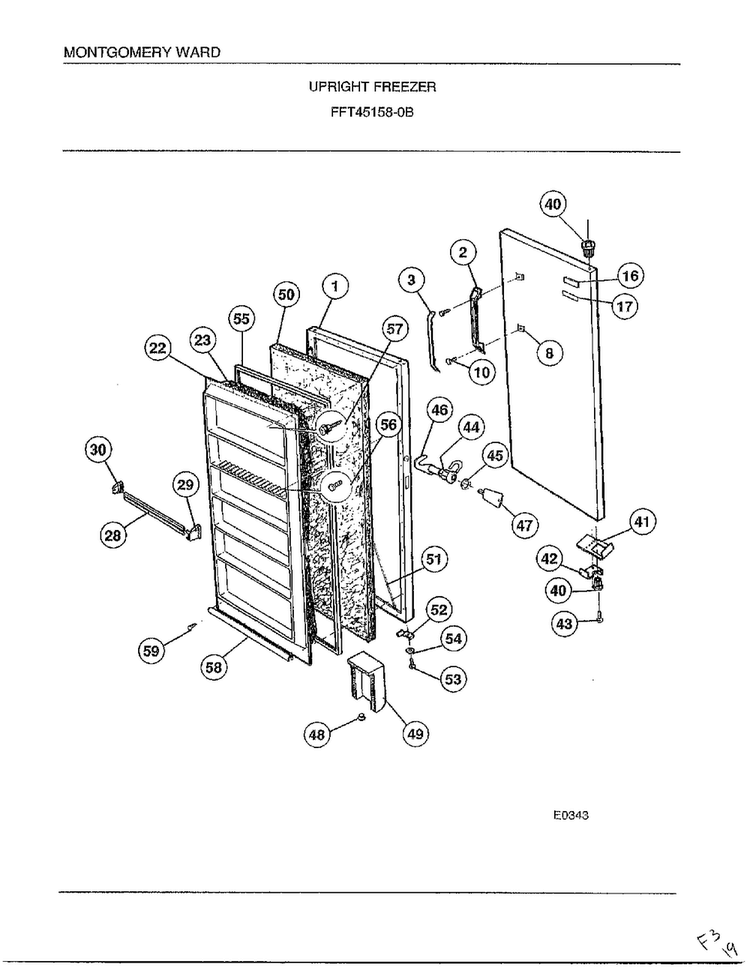 Upright Freezer Diagram and Parts List for 45158B  Frigidaire Freezer