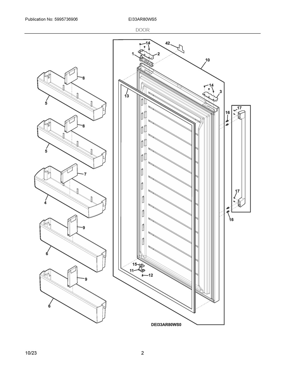 Door Diagram and Parts List for EI33AR80WS5  Frigidaire Refrigerator