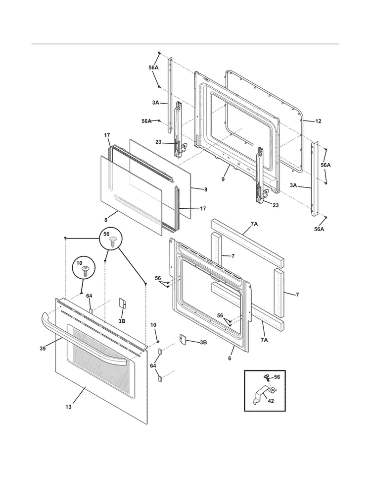 Door Diagram and Parts List for CFES3025LS5  Frigidaire Range