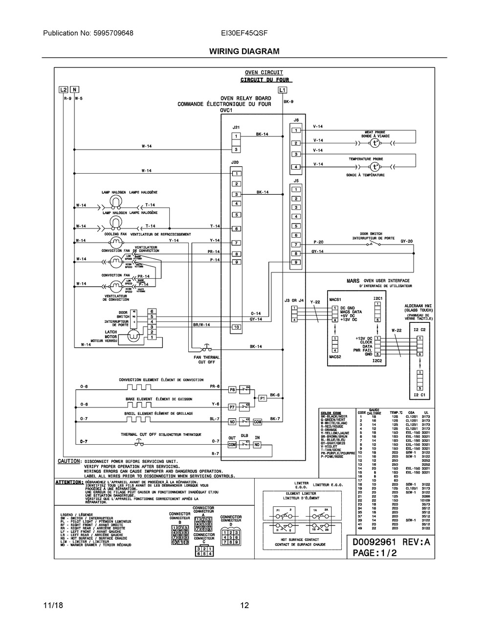 Wiring Diagram Diagram and Parts List for EI30EF45QSF  Frigidaire Range