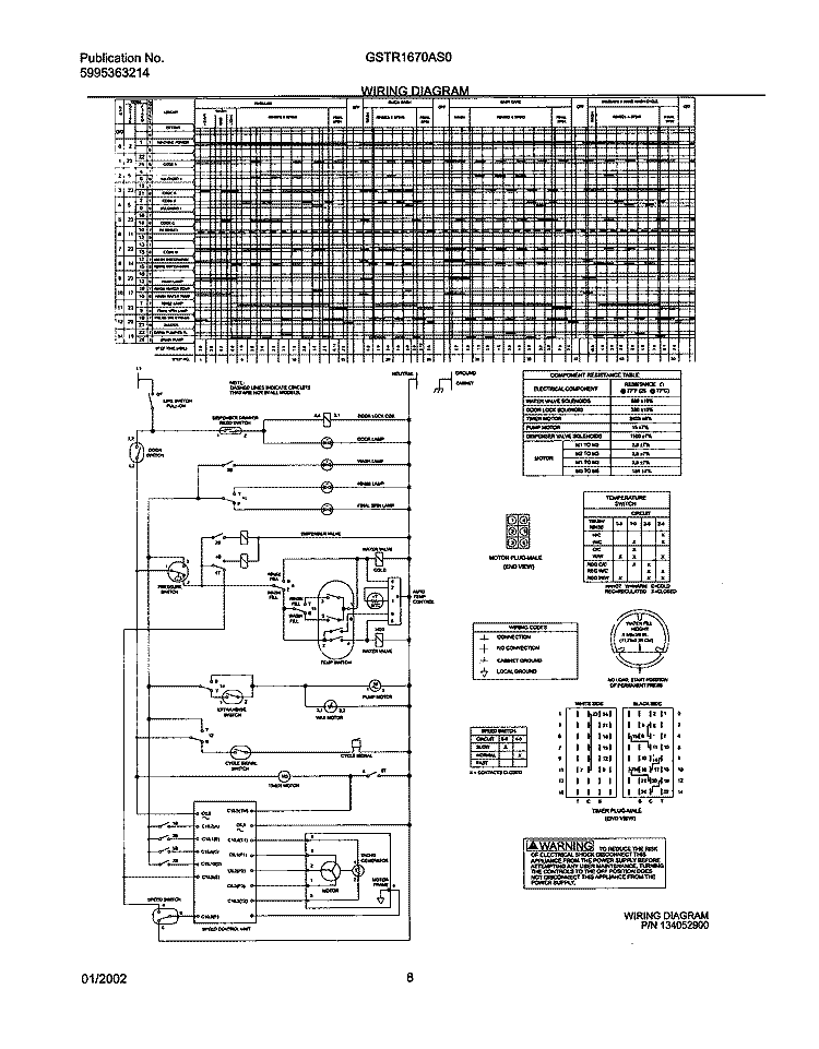134052900 WIRING DIAGRAM Diagram and Parts List for GSTR1670AS0  Frigidaire Washer