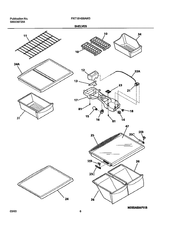 SHELVES Diagram and Parts List for FRT21HS6AW3  Frigidaire Refrigerator