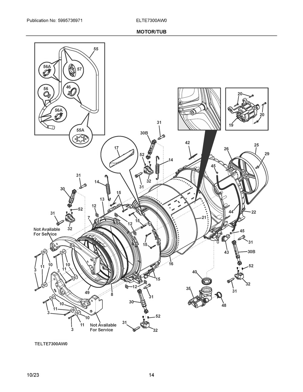 Motor/Tub Diagram and Parts List for ELTE7300AW0  Frigidaire Washer Dryer Combo