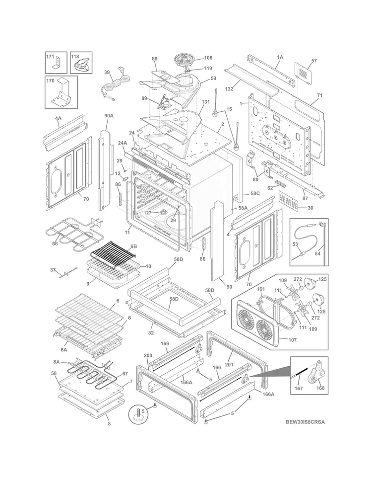 Body Diagram and Parts List for EW30IS8CRSA  Electrolux Range