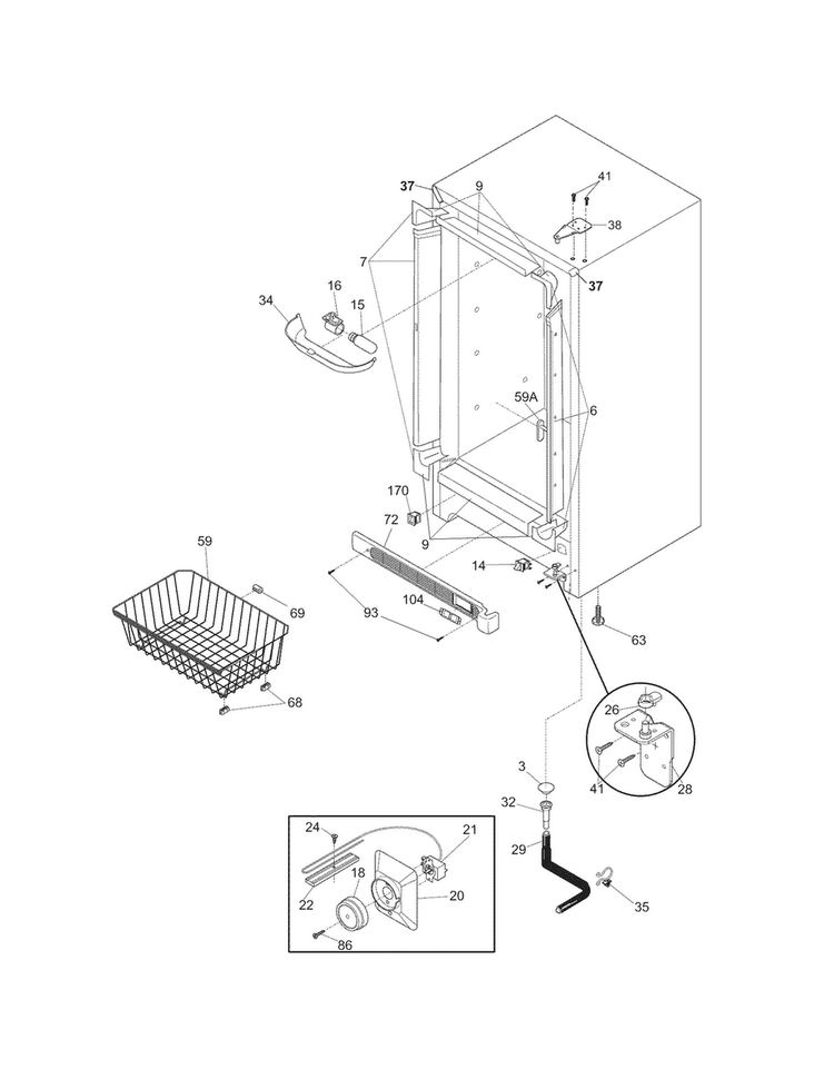 Cabinet Diagram and Parts List for KFU21M7LW3  Kelvinator Freezer