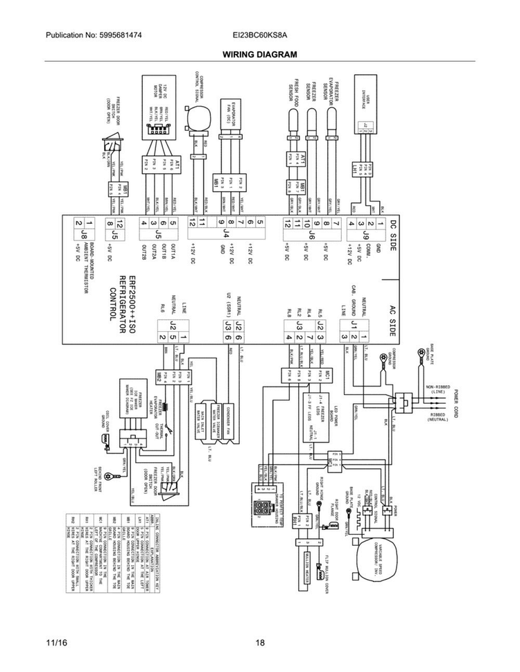 Wiring Schematic Diagram and Parts List for EI23BC60KS8A  Electrolux Refrigerator