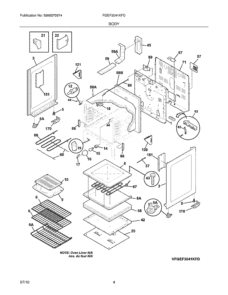 BODY Diagram and Parts List for FGEF3041KFD  Frigidaire Range