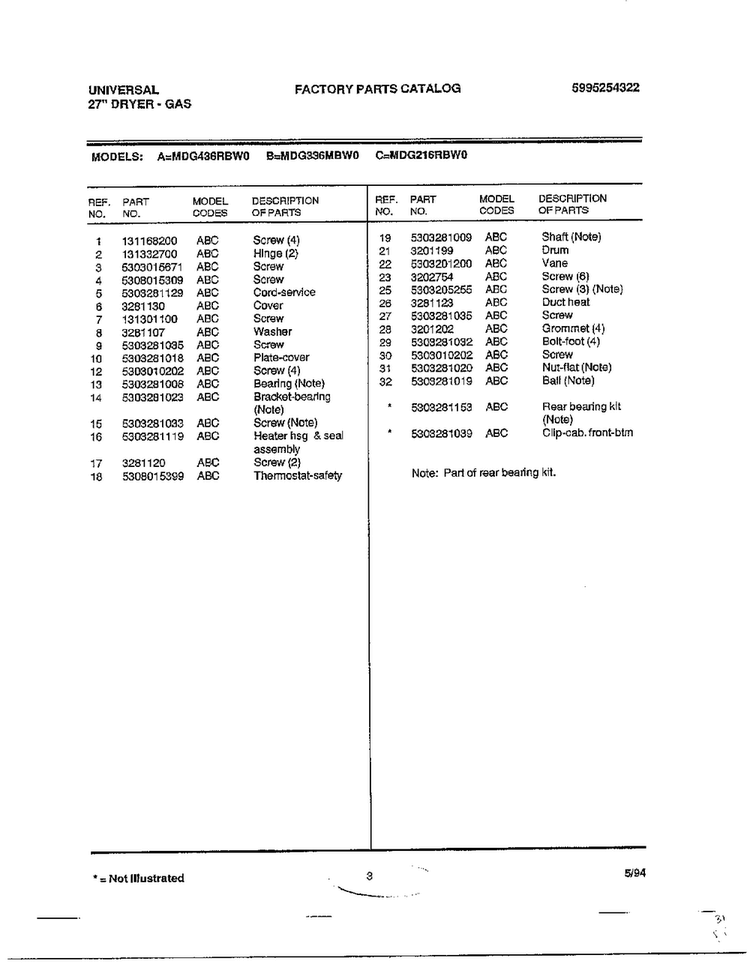 27" Dryer-gas Page 2 Diagram and Parts List for MGD436RBW0  Frigidaire Dryer