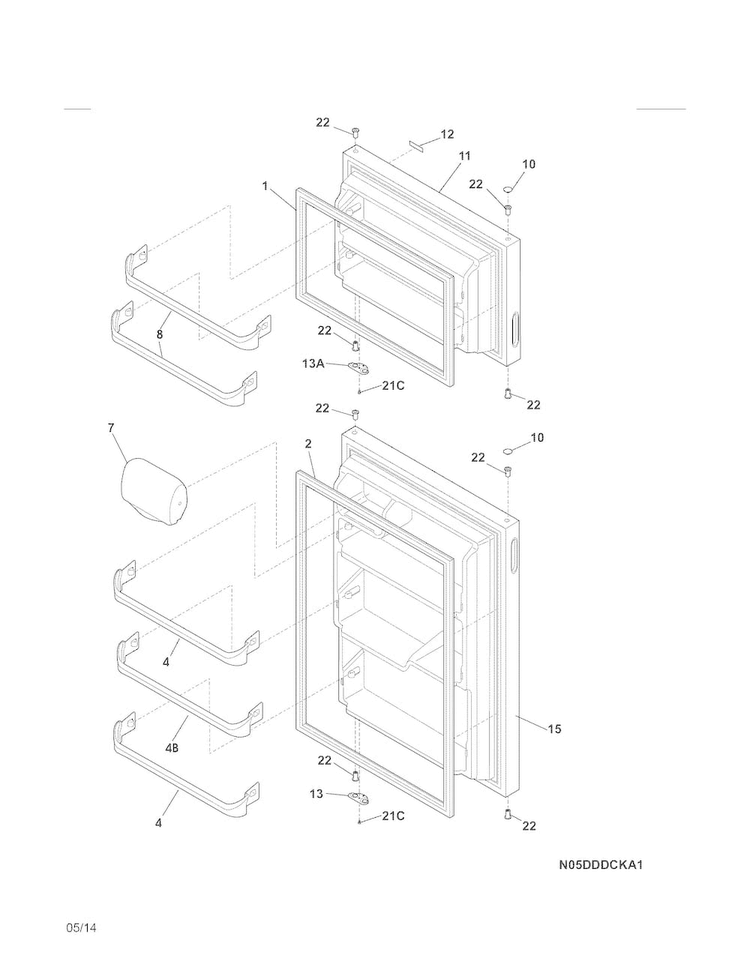 Doors Diagram and Parts List for 2536181401E  Kenmore Refrigerator