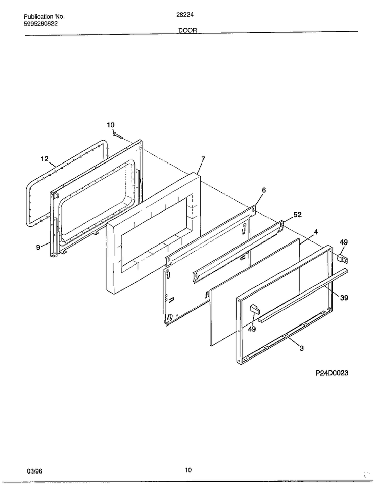 Door Diagram and Parts List for 282240C  Frigidaire Range
