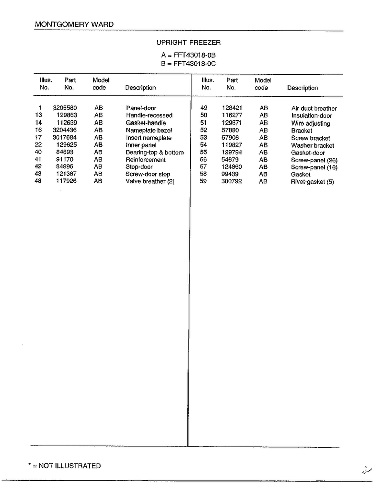 Upright Freezer Page 2 Diagram and Parts List for 43018C  Frigidaire Freezer