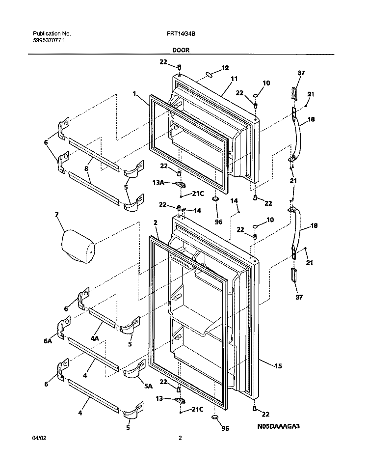 DOORS Diagram and Parts List for FRT14G4BQ0  Frigidaire Refrigerator