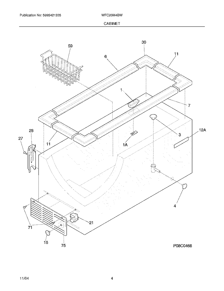 CABINET Diagram and Parts List for WFC20M4BW2  Westinghouse Freezer