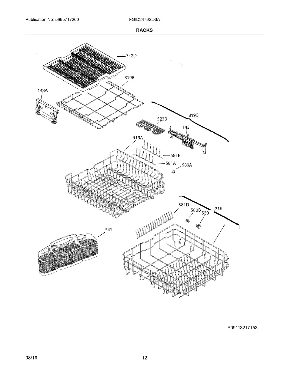 Racks Diagram and Parts List for FGID2479SD3A  Frigidaire Dishwasher