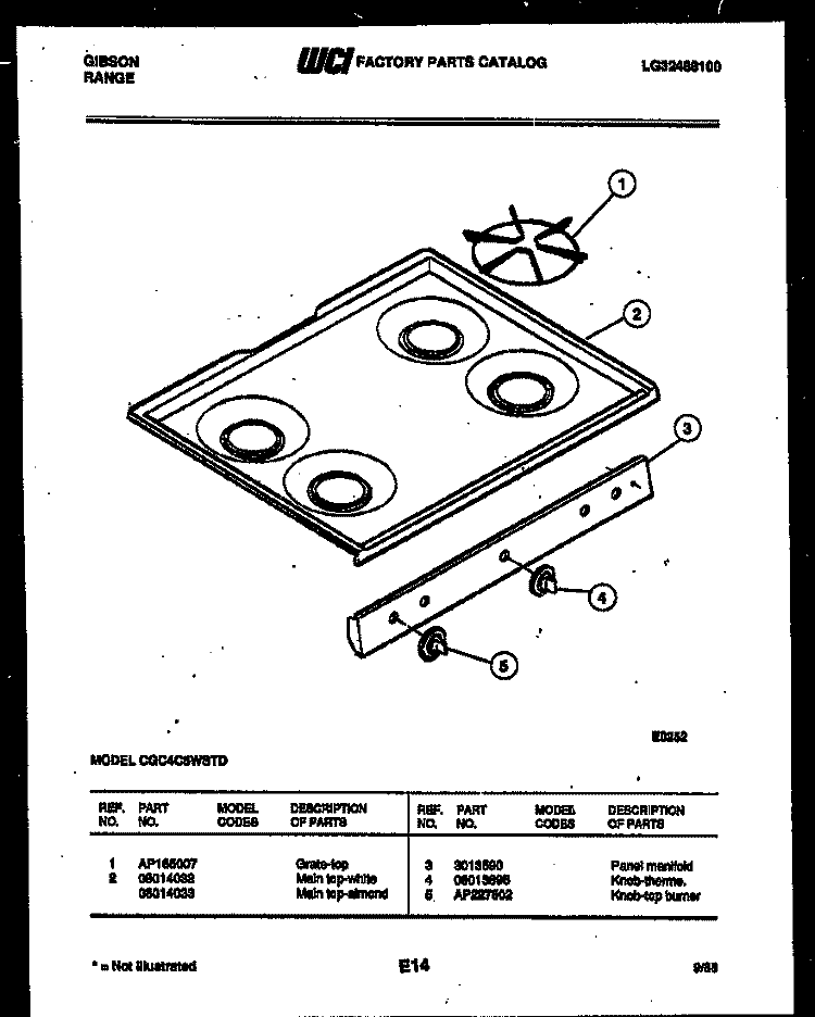 COOKTOP PARTS Diagram and Parts List for CGC4C5WSTD  Gibson Range