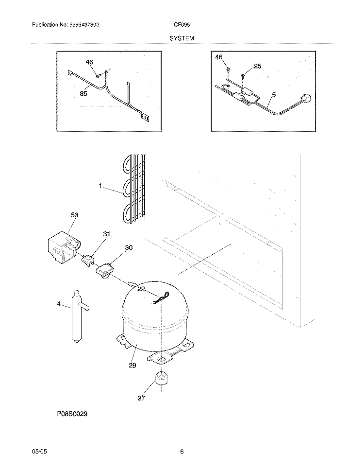 SYSTEM Diagram and Parts List for CF095  Frigidaire Freezer