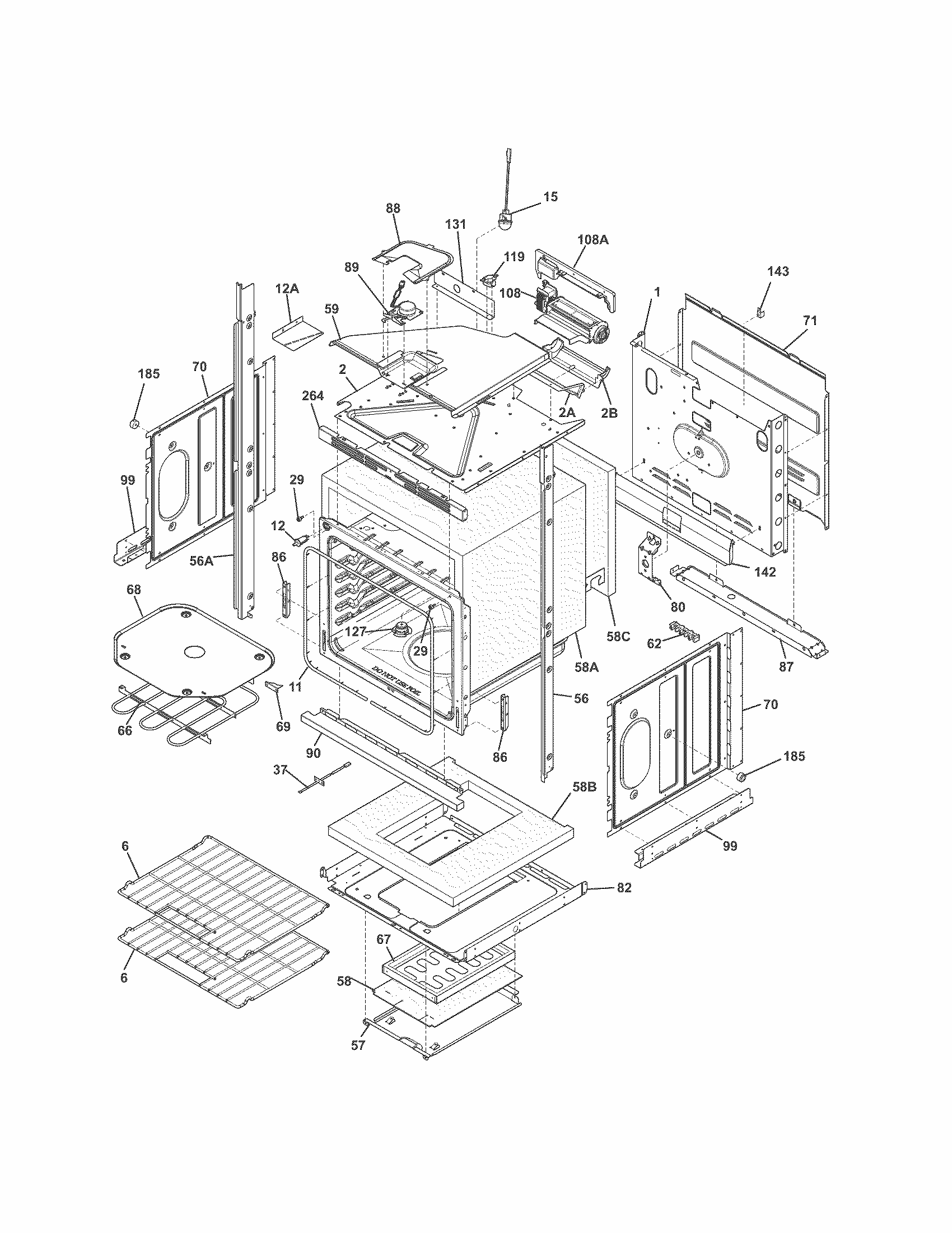 Lower Oven Diagram and Parts List for 79049413312  Kenmore Wall Oven