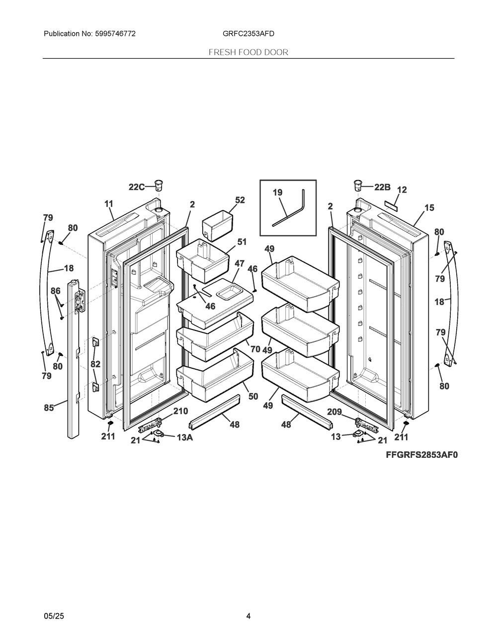 Fresh Food Door Diagram and Parts List for GRFC2353AFD  Frigidaire Refrigerator